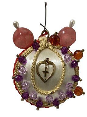 VTG Satin Push Pin Ornament Beaded Brooch Pink Purple Elaborate